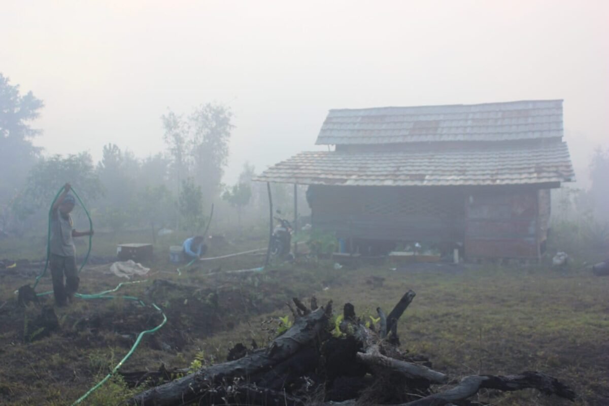 Kekeringan melanda, asap mengganggu jarak pandang warga, pasukan air menipis, sebab musim kemarau, disertai asap yang tebal