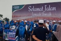 Holding Area dilengkapi dengan backdrop yang dapat dimanfaatkan sebagai spot foto bagi jemaah (foto ist)